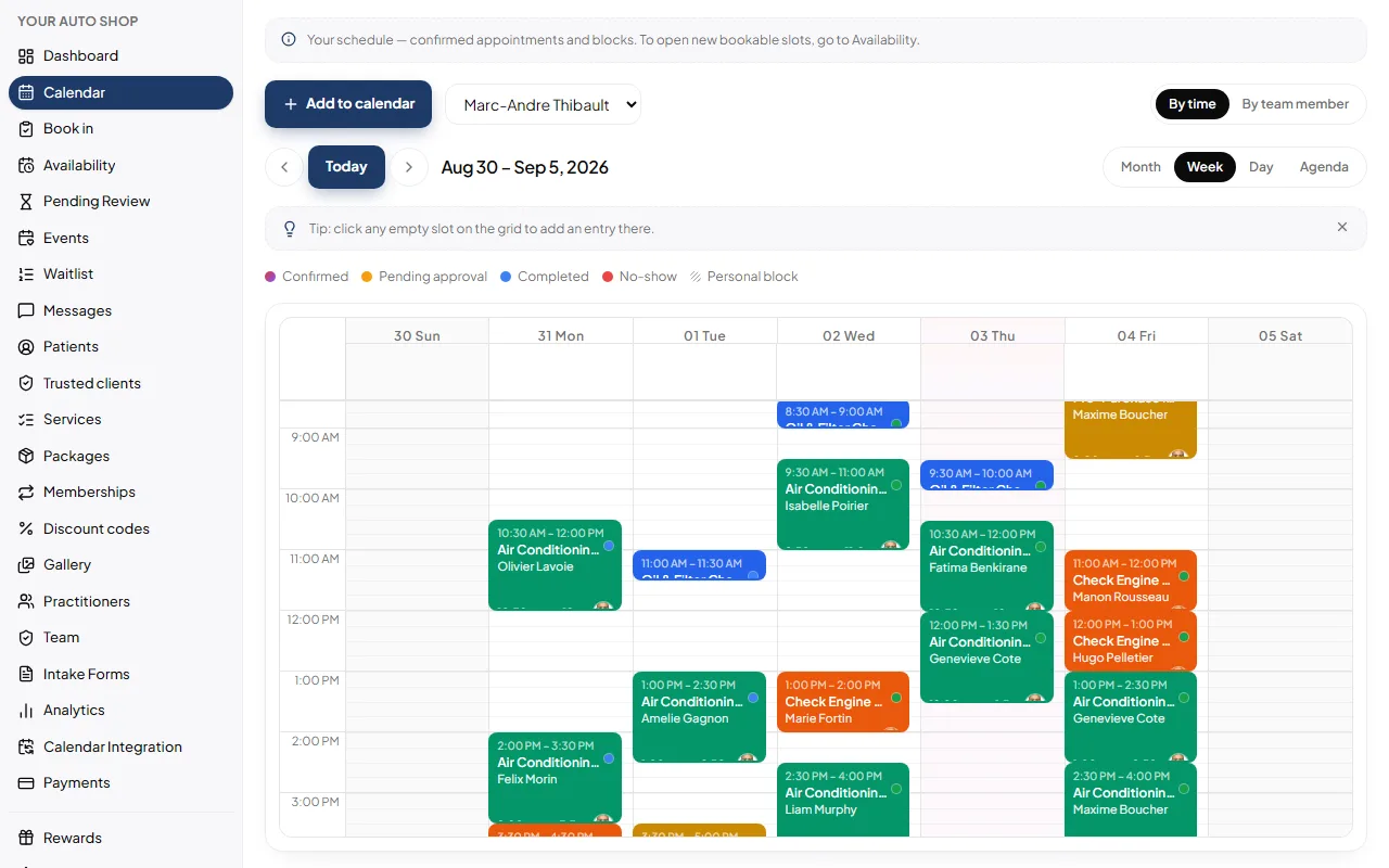 Your Auto Shop: The calendar