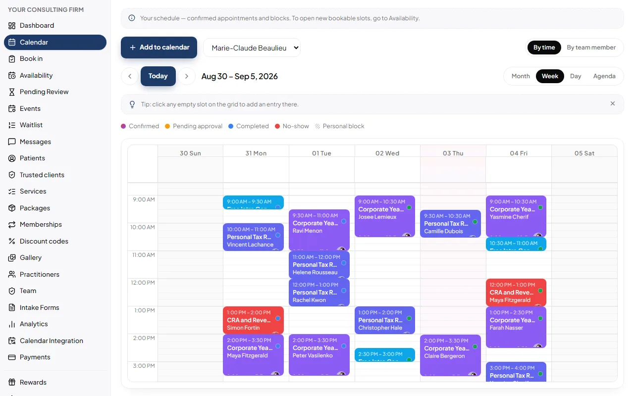 Your Consulting Firm: The calendar