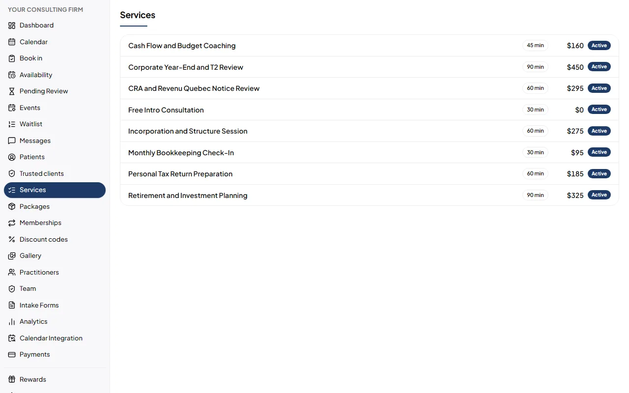 Your Consulting Firm: Services, priced your way