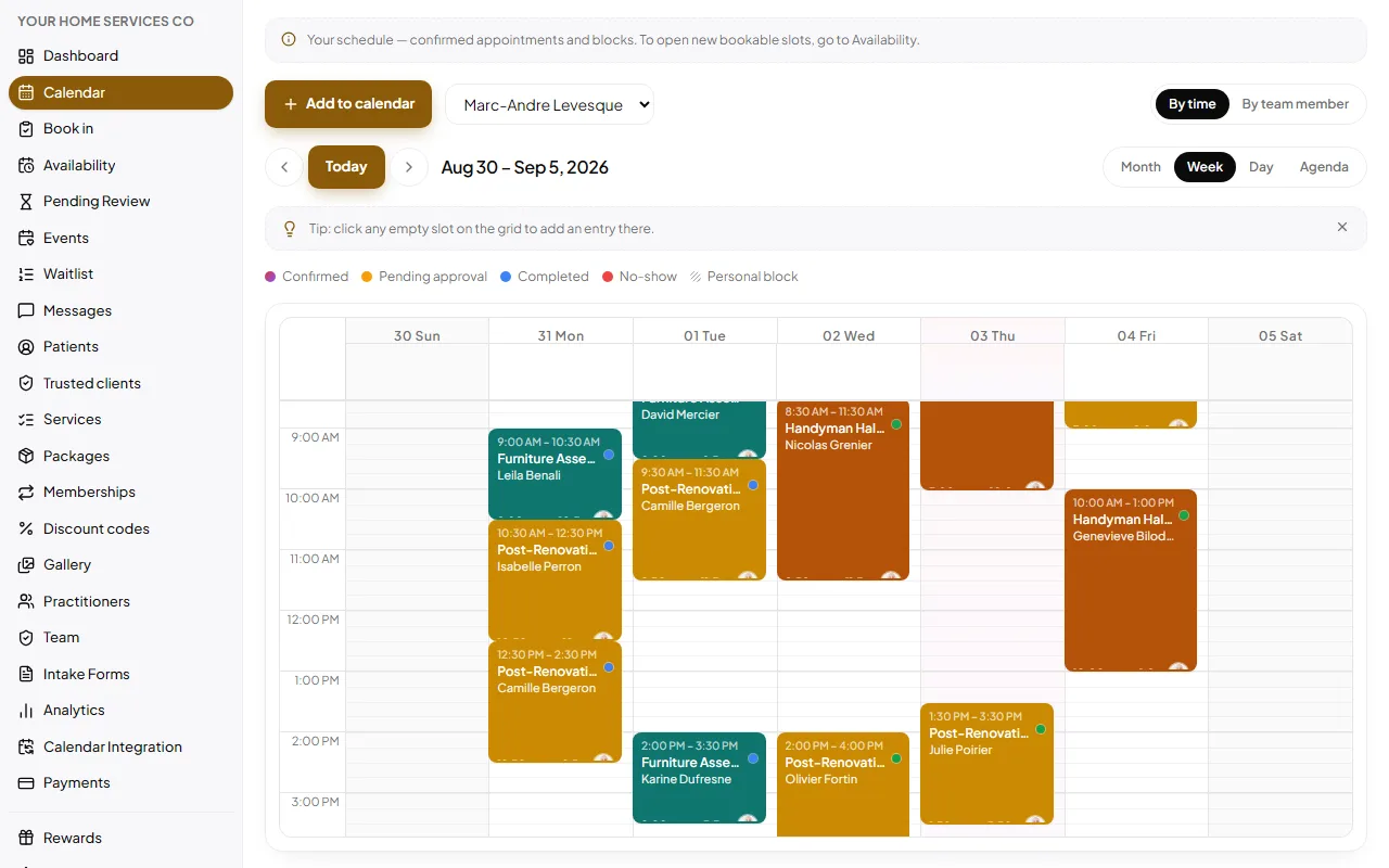 Your Home Services Co: The calendar