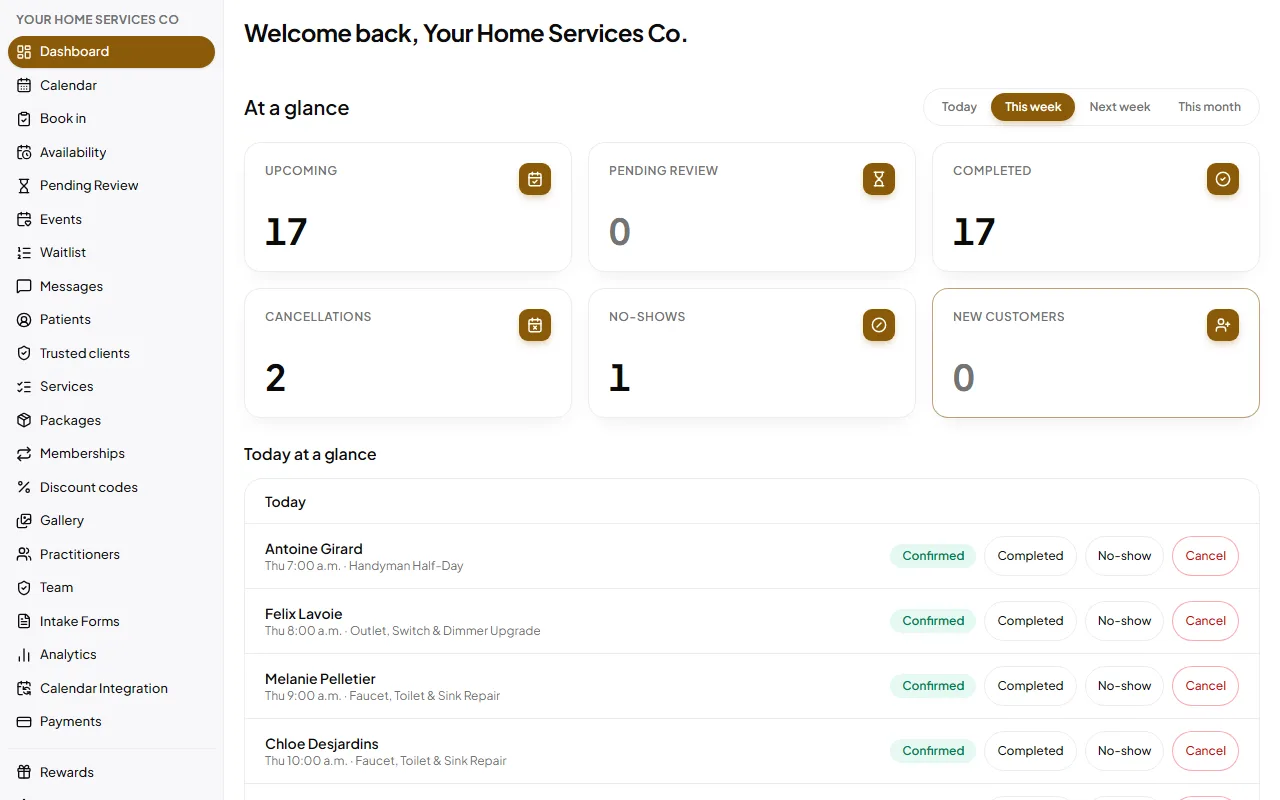 Your Home Services Co: Your day at a glance