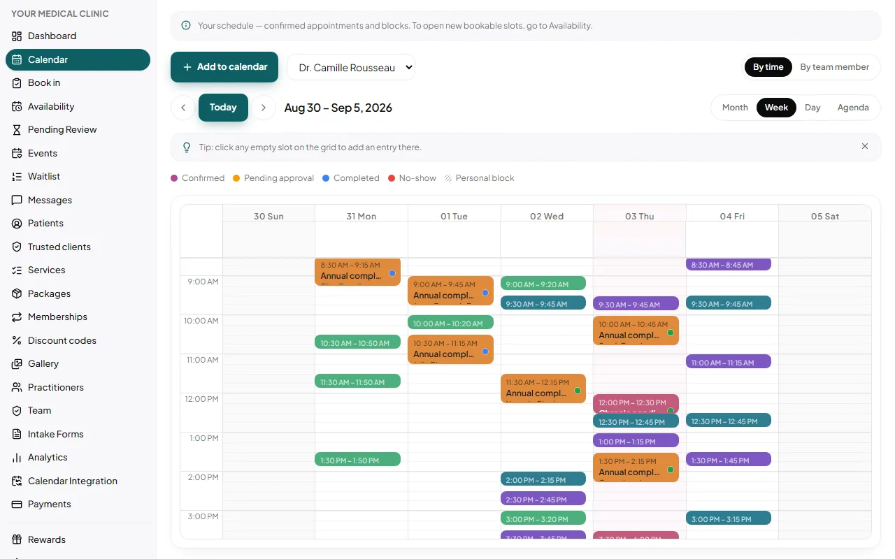 Your Medical Clinic: The calendar