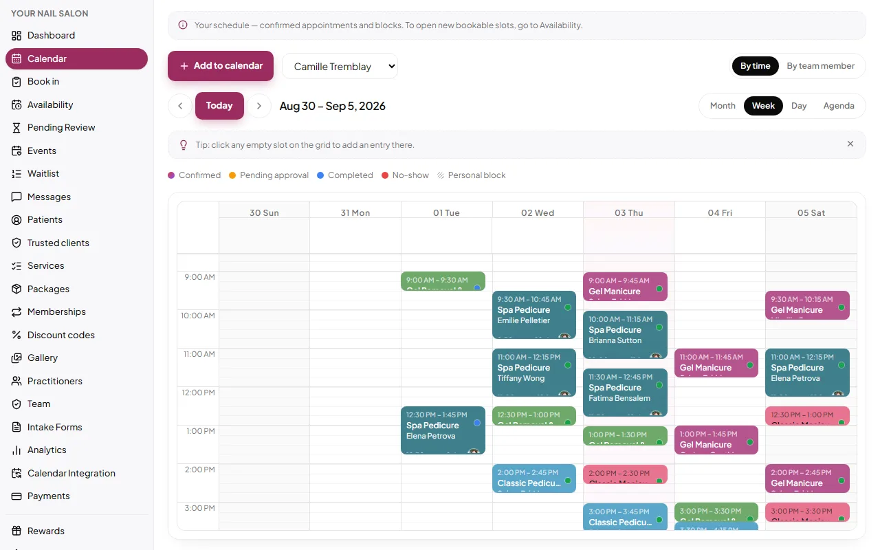 Your Nail Salon: The calendar