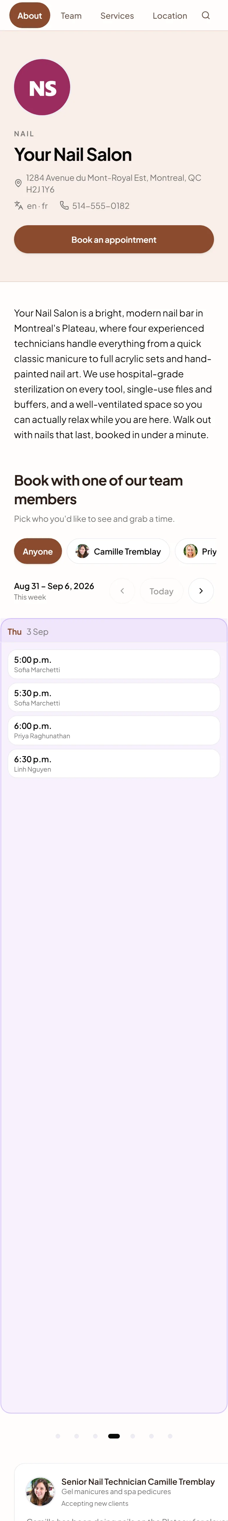 Public booking page for Your Nail Salon