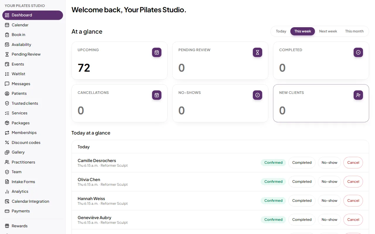 Your Pilates Studio: Your day at a glance