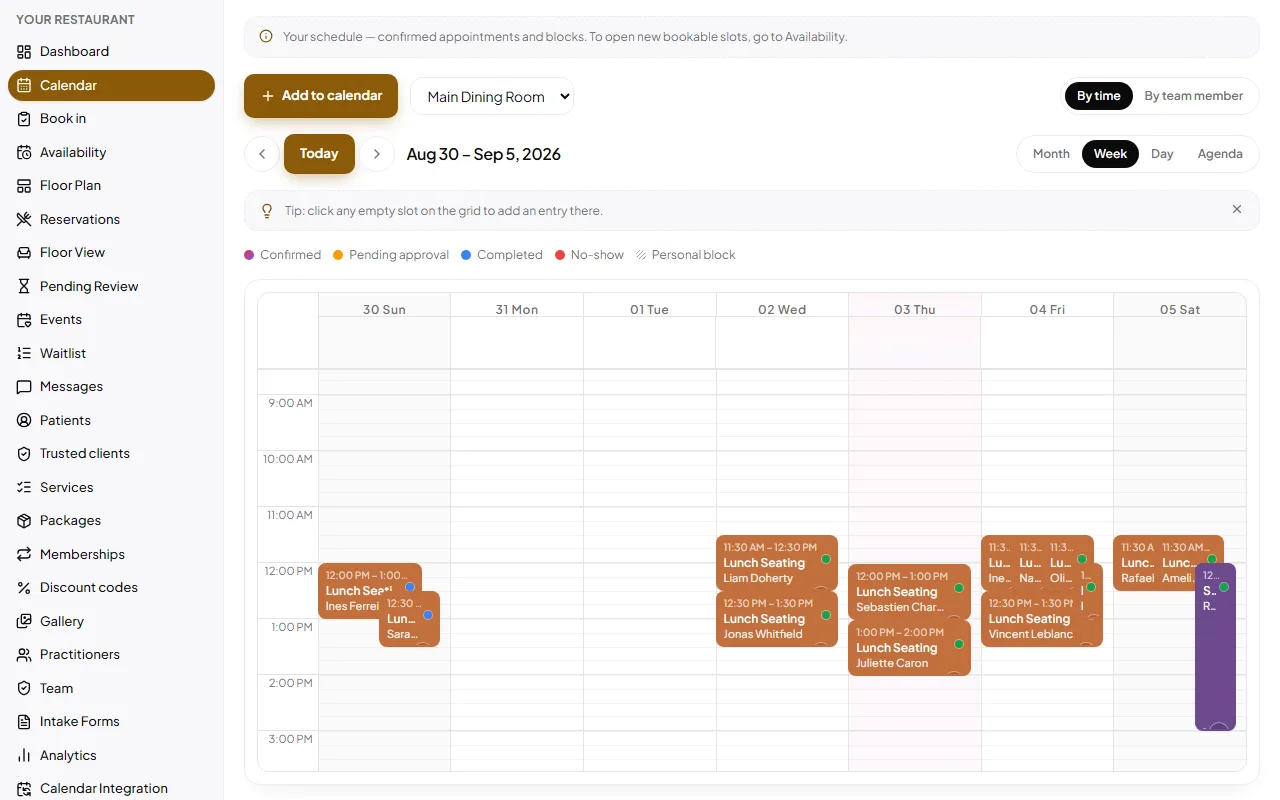Your Restaurant: The calendar