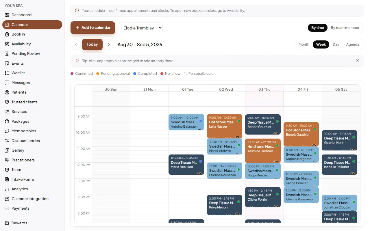 Your Spa: The calendar