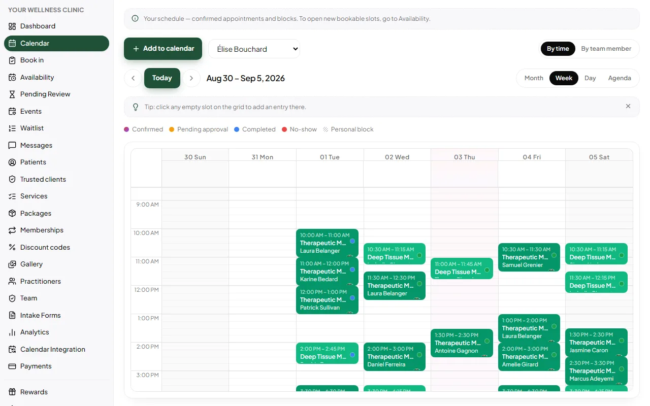 Your Wellness Clinic: The calendar